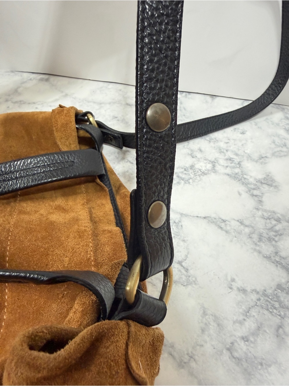 Sundance brown black suede leather boho slouchy shoulder crossbody bag tote - Picture 6 of 12